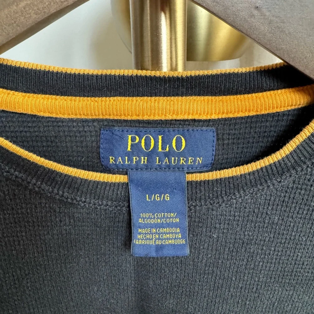 Polo by Ralph Lauren Black Shirt with Yellow Trim | Large - Picture 2 of 4